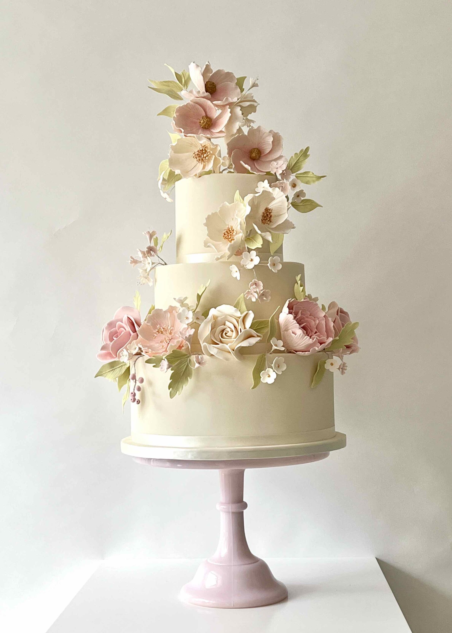 Dusty Pink Florals Wedding Cake