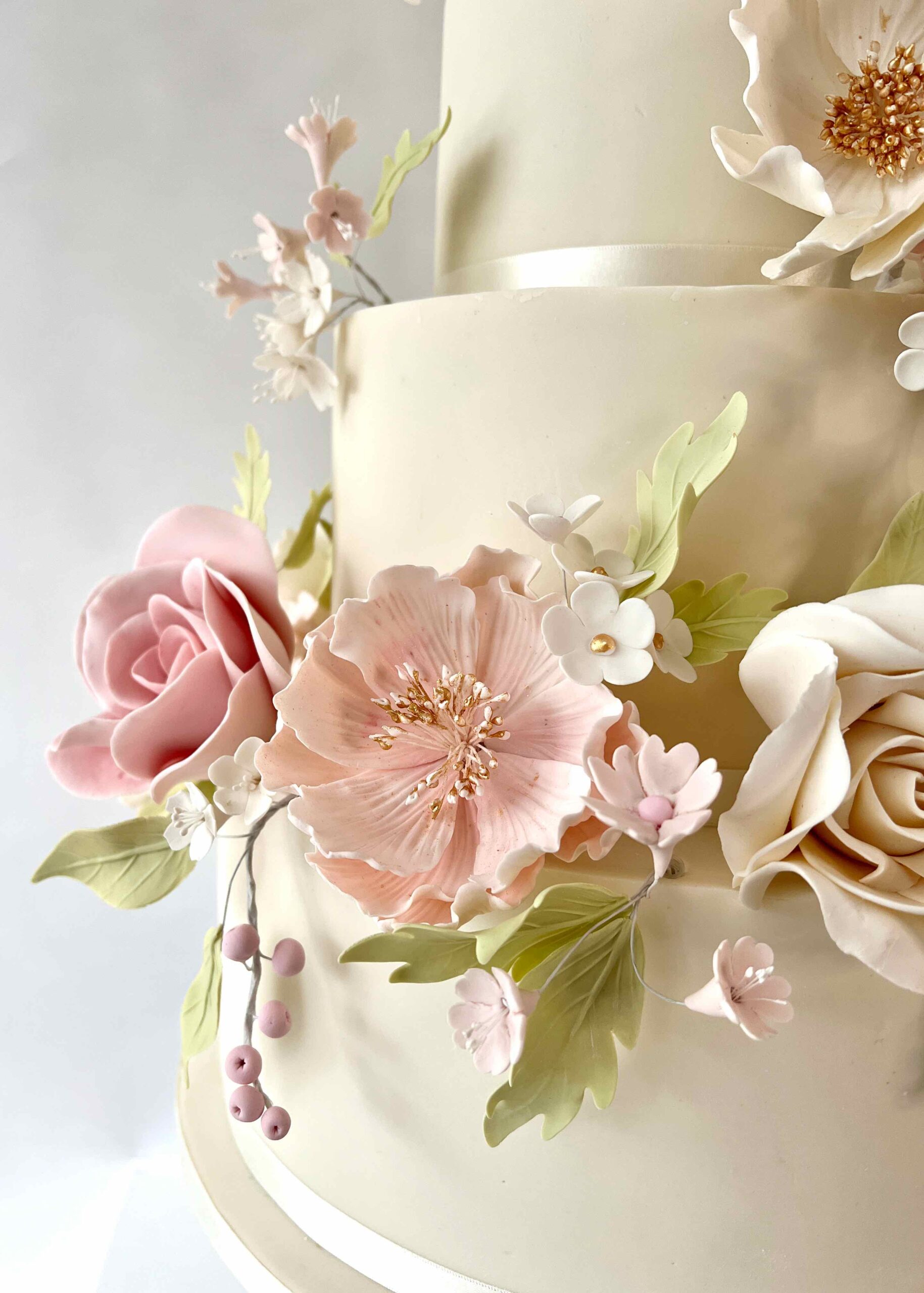 Dusty Pink Florals Wedding Cake