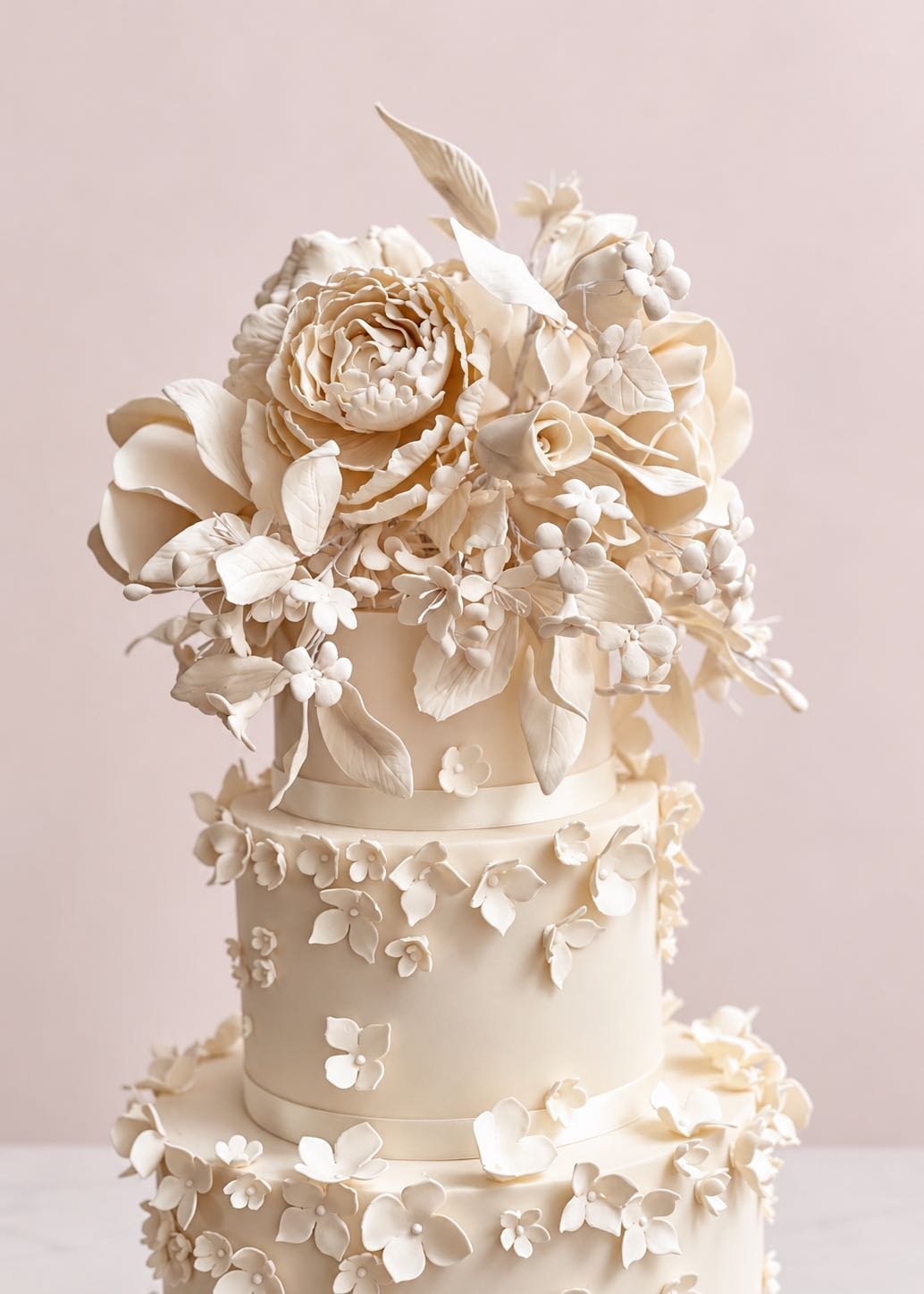 Ivory Cascade Bouquet Wedding Cake